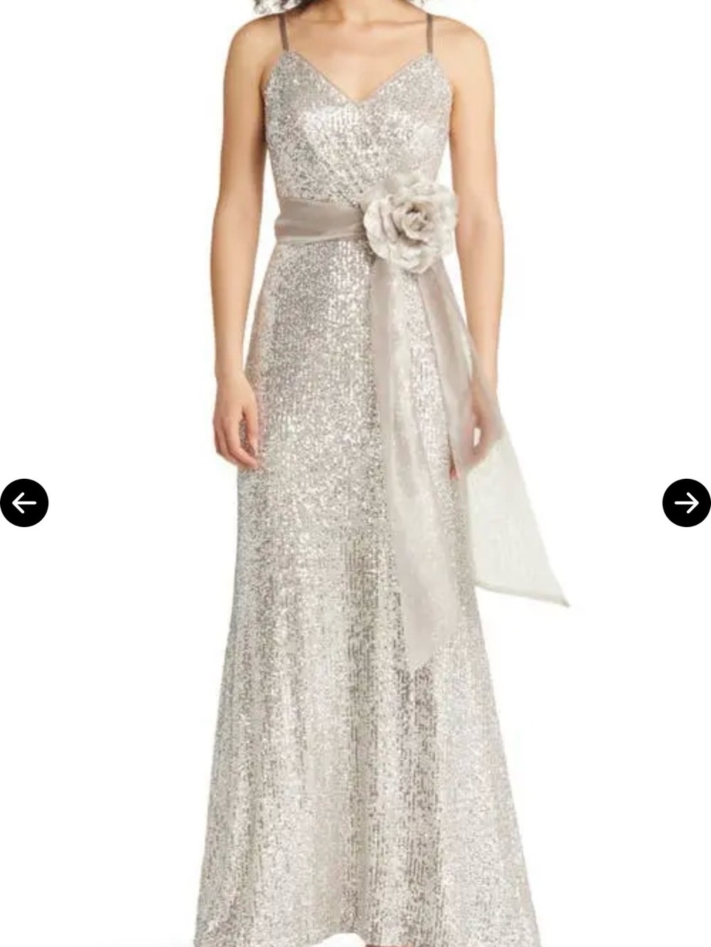 Eliza J Silver Organza Sequin Maxi Gown with Floral Sash